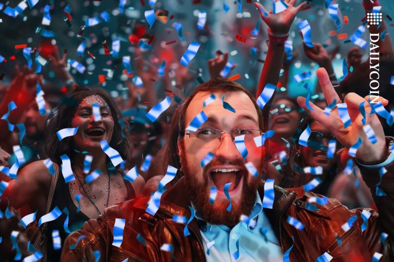 Charles Hoskinson celebrating at a party with some girls.