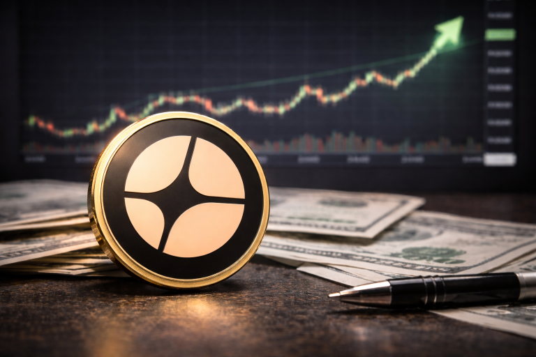 Aster price gains amid 300% volume spike – can it mirror HYPE rally? Aster cryptocurrency token placed on dollar banknotes and a desk with a trading chart rising in the background.